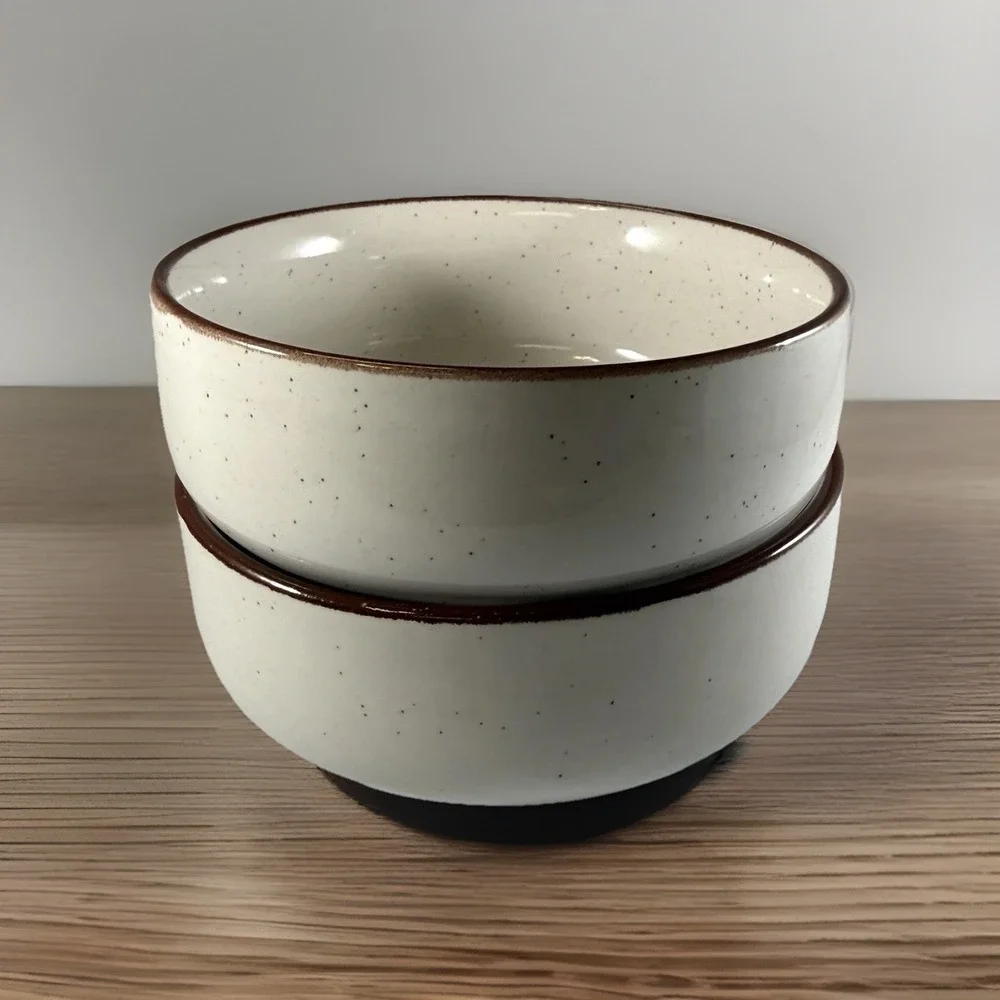 (2) Interpur MCM Vintage Stoneware  Bowls  With Country‎ Boy & Girl Face 5.25